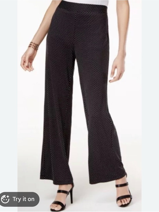 NY Collection Pants - NY Collection Black & White Wide-Leg Polka Dot Pull-On Pants, Size XL, NWT